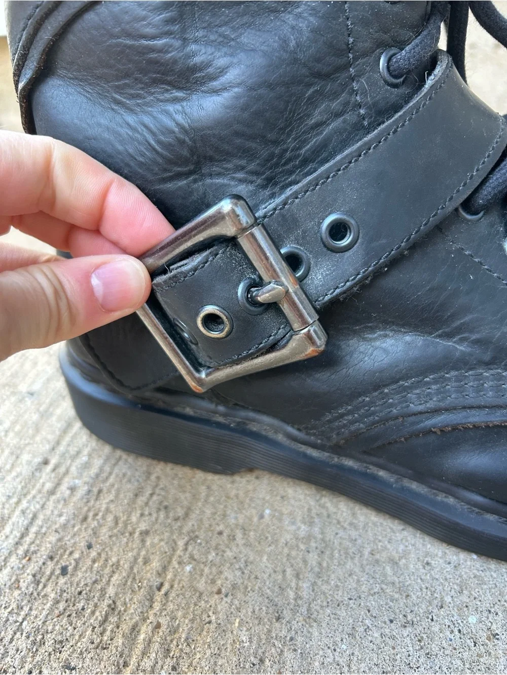 Dr. Martens Triumph 1460 Men Black Leather Lace Combat Boots with Silver Buckle